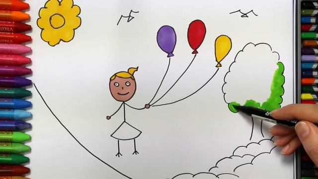 Воздушные шары на детской площадке - Как рисовать и цвет смотреть онлайн