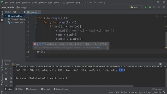 Сортировка пузырьком в python / Bubble sort in Python смотреть онлайн