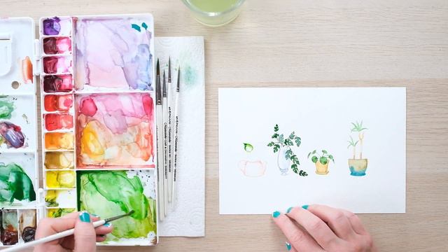 Cute And Easy Watercolour House Plants