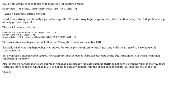 Apache RewriteCond: inject string into URI between regex match groups смотреть онлайн