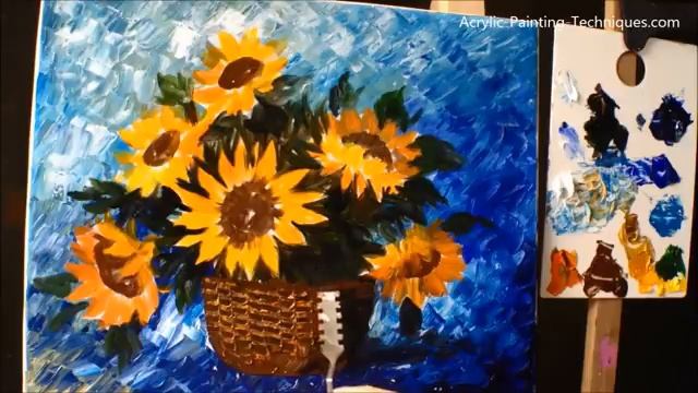 How to paint sunflower with acrylic paint using a palette knife смотреть онлайн