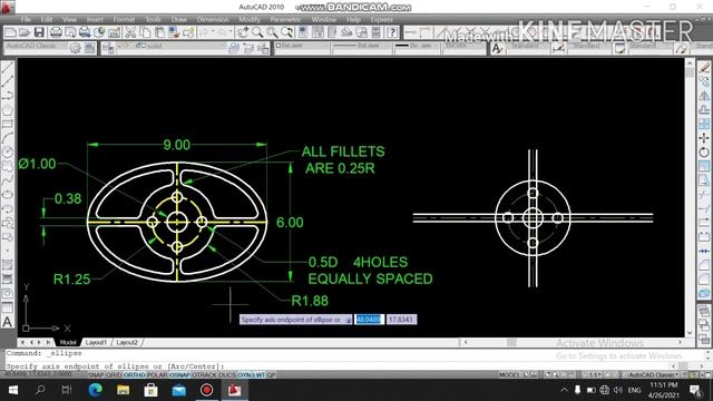 AutoCAD 2010 (Session 15) [ Example on Ellipse, Offset & Fillet ] смотреть онлайн