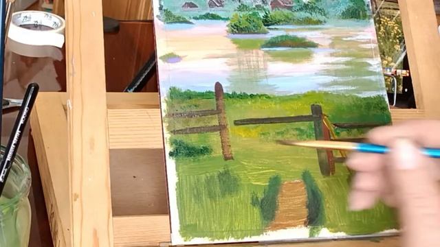Рисуем акрилом деревенский пейзаж. смотреть онлайн