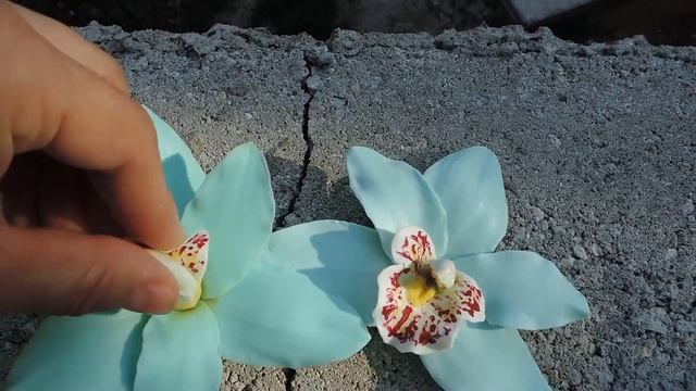 Цветы из полимерной глины.Заколка Голубая орхидея цимбидиум. смотреть онлайн