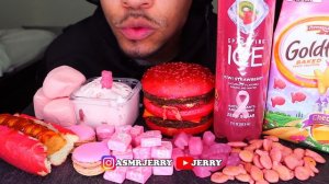 ASMR EATING ONLY PINK FOOD FOR 24 HOURS MUKBANG JERRY NO TALKING