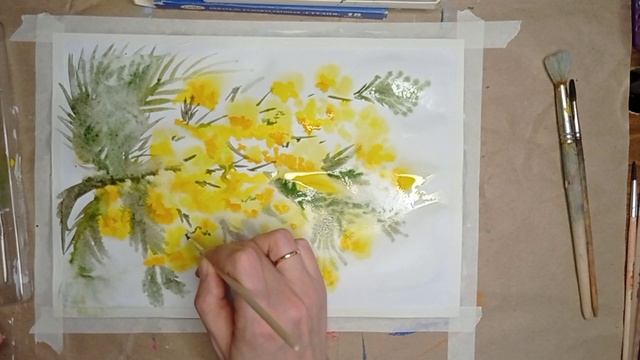 Рисую мимозу акварелью | Пошагово смотреть онлайн