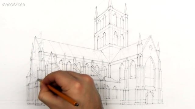 How to draw a gothic church - architecture speed drawing смотреть онлайн