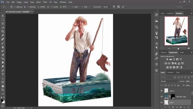 man stand on 3d water cube | photoshop cc 2015.5 manipulation tutorial смотреть онлайн