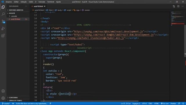 VsCode - CSS no React, Estilos Inline cor, tamanho da fonte, borda (#78) смотреть онлайн