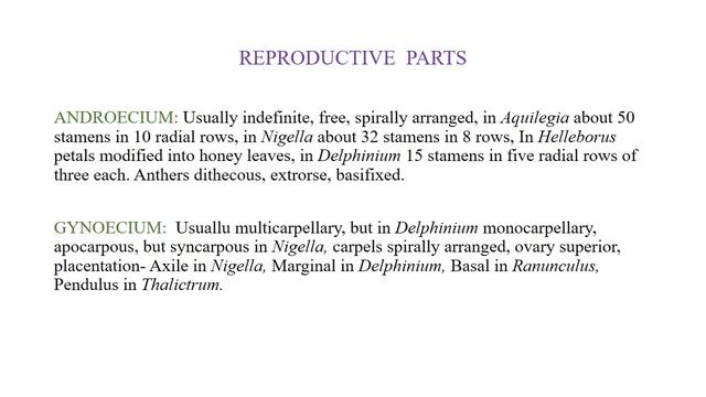 B.Sc. Part II,  Botany Paper II Taxonomy, Title: Family: Ranunculaceae Part -III, By: Dr. O P Sharm