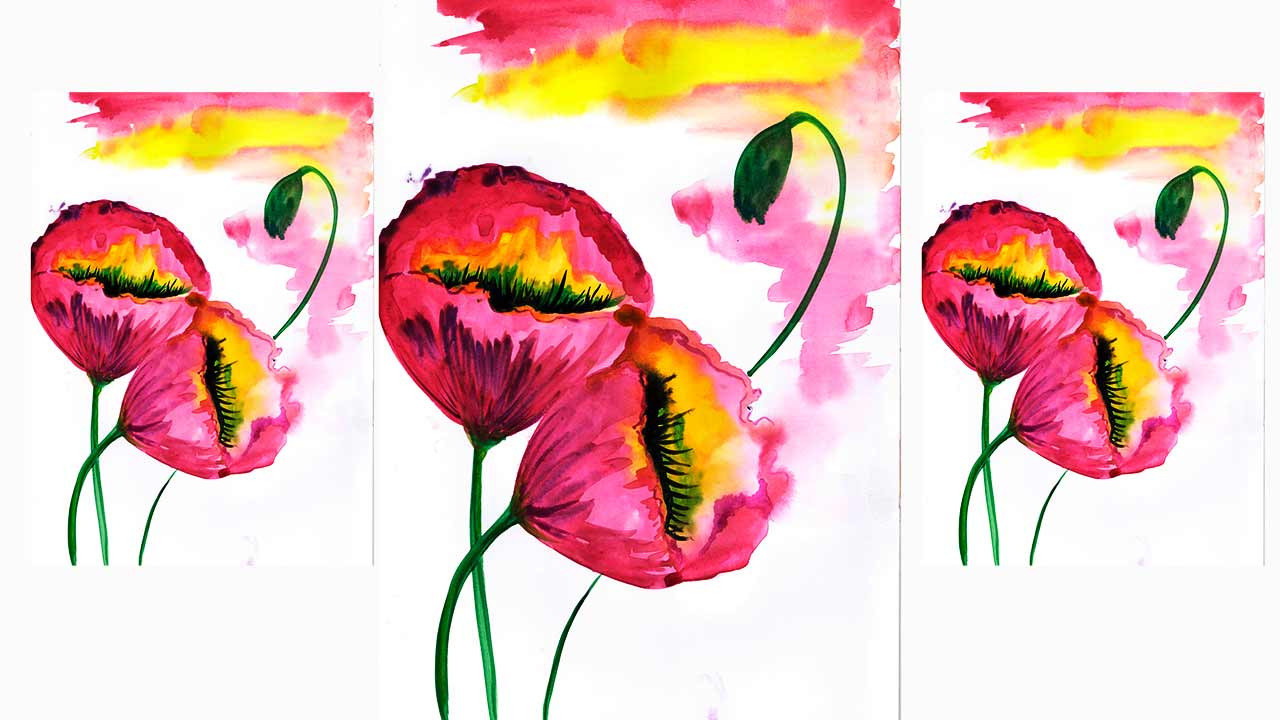 Как нарисовать маки. Рисуем цветы с детьми. Рисуем маки акварелью. смотреть онлайн