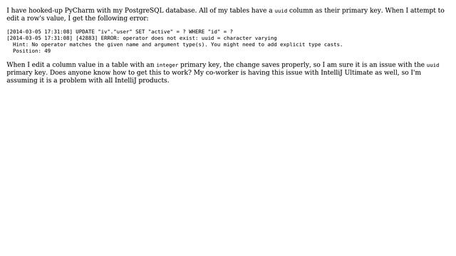 How to edit PostgreSQL tables with a uuid primary key using IntelliJ's database Table Editor? смотреть онлайн