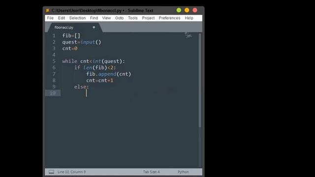последовательность Фибоначчи на языке Python смотреть онлайн