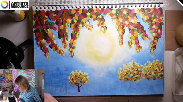 Beginners Acrylic Painting - Colourful Autumn Fall Landscape View - Art Livestream #28 смотреть онлайн