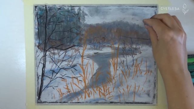 Зимний пейзаж сухой пастелью | Soft Pastels gallery by mungyo смотреть онлайн