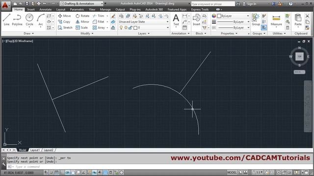 AutoCAD Draw Line Perpendicular to Another Line or Curve смотреть онлайн
