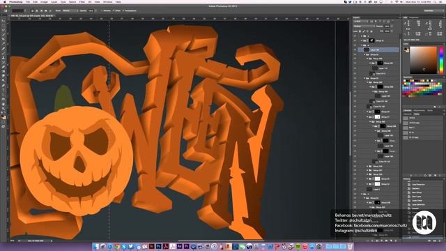 Halloween speed art illustration in Adobe Photoshop - Drawing 3D letters смотреть онлайн