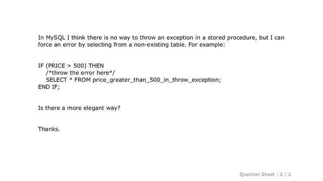 MySQL : MySQL - How to throw exception in stored procedure? смотреть онлайн