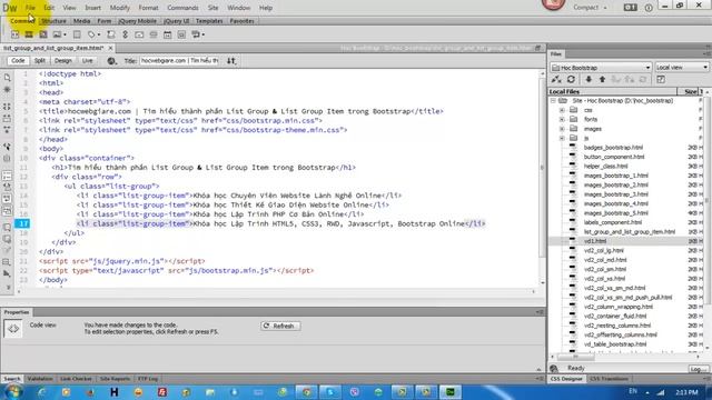 26 Huong dan su dung doi tuong List Group trong Bootstrap Bai 18 P1 смотреть онлайн