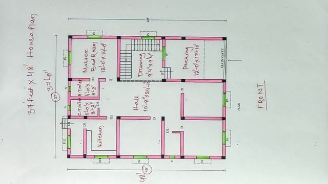 37 x 48 House Plan @ 4 BHK смотреть онлайн