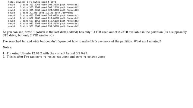 Ubuntu: btrfs: not enough free disk space, but device not fully used смотреть онлайн