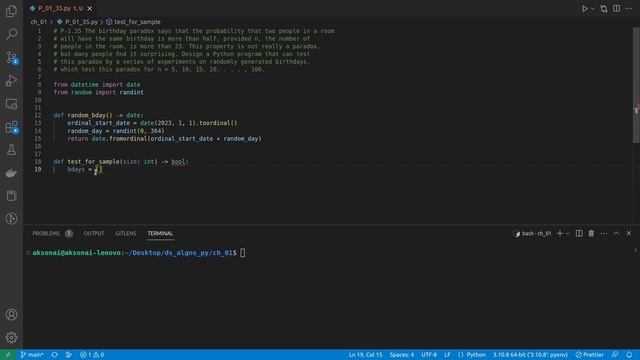 Solution to Data Structures and Algorithms in Python P-1.35: birthday_paradox() смотреть онлайн