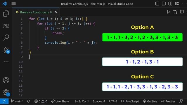 Break vs Continue | Javascript | One Minute Javascript | 1 Min JS | Quick JS смотреть онлайн