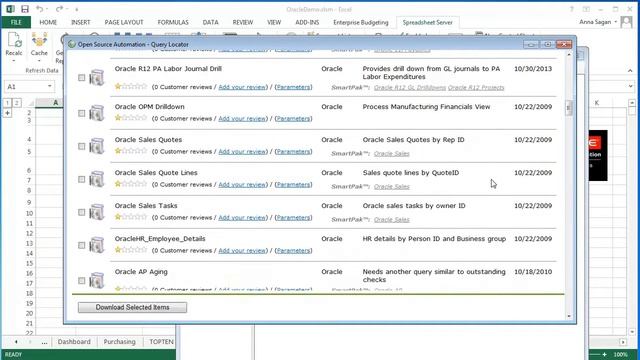 Spreadsheet Server's QueryExchange™ and SmartPaks™ (For use with Oracle) смотреть онлайн