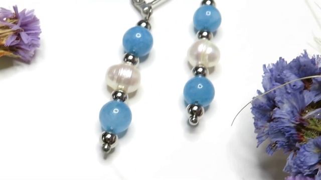 Серьги с натуральным жемчугом и натуральными камнями Ручная работа смотреть онлайн