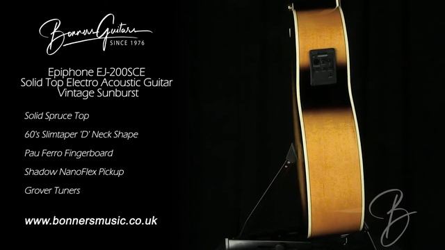 Epiphone EJ 200SCE Solid Top Electro Acoustic Guitar Vintage Sunburst смотреть онлайн