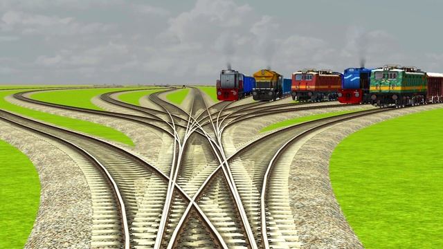 ALL 10 TRAINS SINGLE BRANCHED CURVE RAILROAD TRACKS | RailWorks 3 | Indian Train Crossing VIDEO