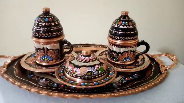 Турецкий Медный Сервиз 2 Чашки Для Кофе И Лукумница На Подносе Османская Серия смотреть онлайн
