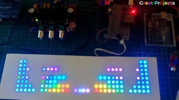 arduinoFFT with  8x32 WS2812 RGB Led Matrix 2x16Band