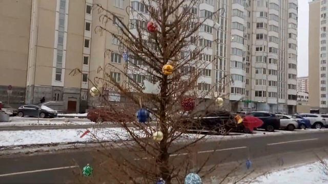 г. Москва, район Некрасовка, улица Ухтомского Ополчения, д. 5. Засохшую ель нарядили. #НашГород смотреть онлайн