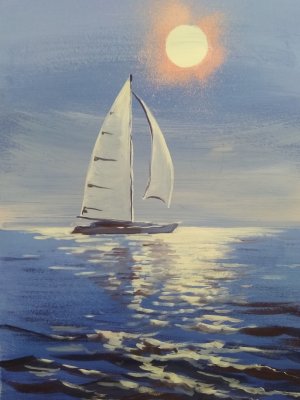 Мастер класс Гуашь Парусная Яхта и вечерний Закат