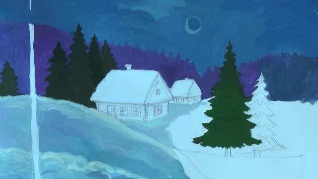 Уроки рисования. Как нарисовать зиму гуашью How to Draw a Winter Scene | Art School смотреть онлайн