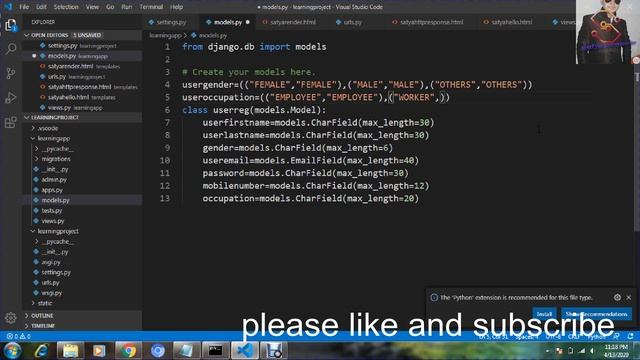 Django lecture 6:create model and register to admin panel /command description/ by satya смотреть онлайн