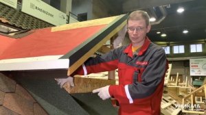 Примыкание к стене ендовным ковром на кровле из гибкой черепицы. Монтаж гибкой черепицы. УНИКМА.
