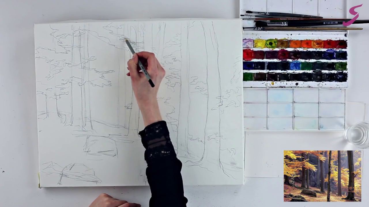 Мастер-класс по акварели «Осенняя чаща» | Как нарисовать чащу леса поэтапно смотреть онлайн