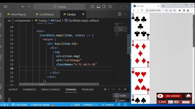 Identify Selected Card Using mapping techniques with React Hooks for beginners смотреть онлайн