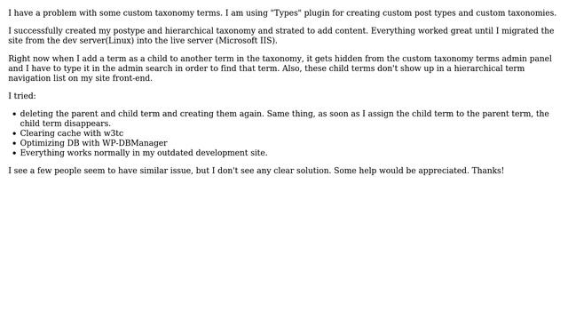 Wordpress: Some custom taxonomy child terms not showing in admin. Caching problem? смотреть онлайн
