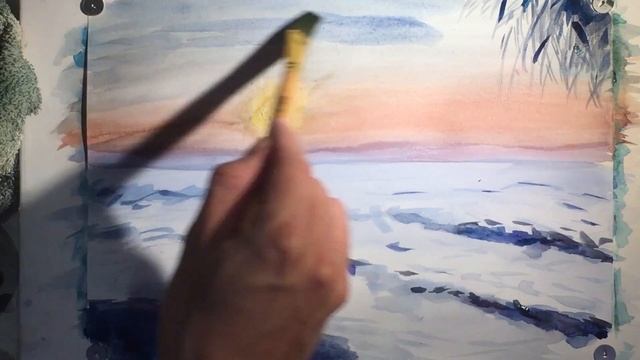 РИСУЕМ АКВАРЕЛЬЮ ЗАКАТ У МОРЯ/ Painting process HOW TO PAINTING SUNSET (landscape) смотреть онлайн