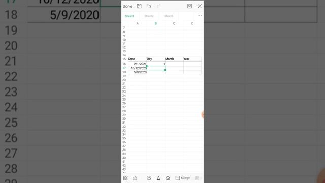 WPS Excel in mobile: Splitting Day Month Year from Date in excel| Android excel| смотреть онлайн