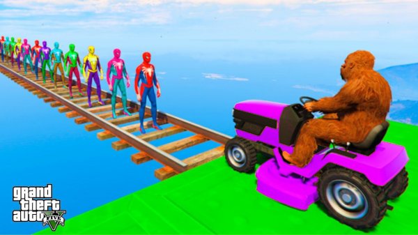 Homem-Aranha Parkour com Limusines Tratores Motos Ônibus Carros na pista de obstáculos - Gta GTA 5