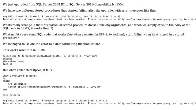 Databases: After upgrade to SQL Server 2019 some stored procedures fail смотреть онлайн
