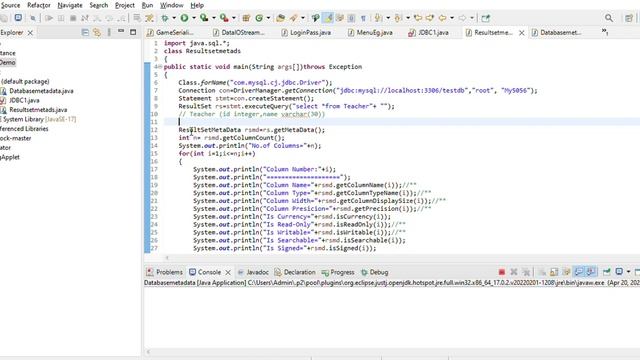 ResultSetMetaData JDBC-Mysql in Java смотреть онлайн