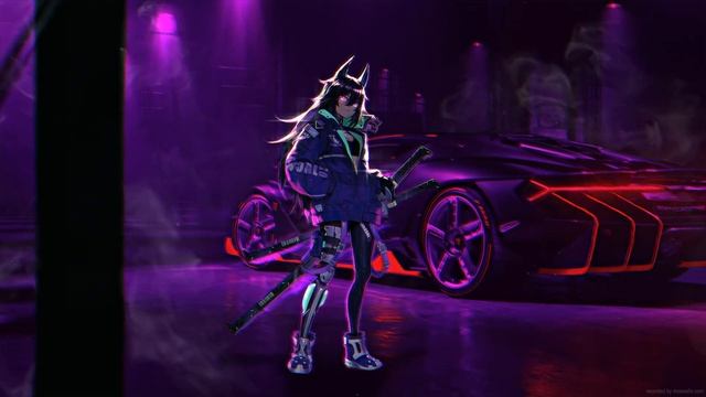 Samurai Anime Girl Neon Cyberpunk Car Live Wallpaper смотреть онлайн