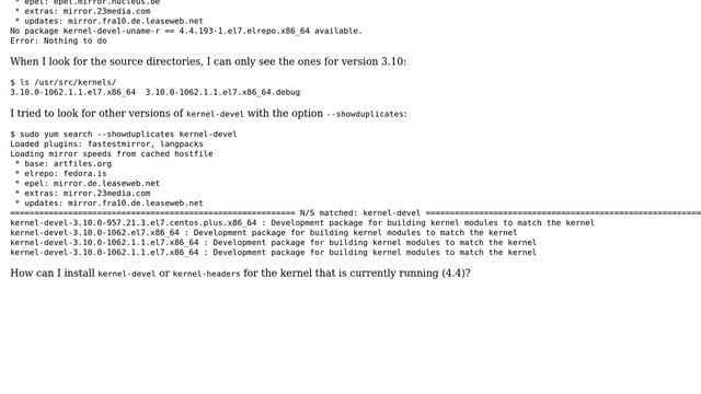 Unix & Linux: yum doesn't list other versions for kernel in repositories смотреть онлайн