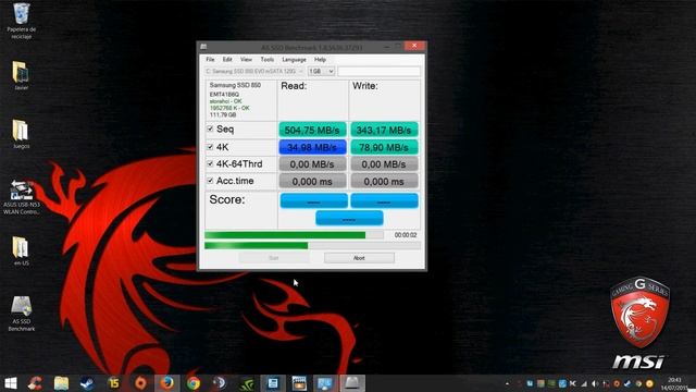 Samsung 850 Evo SSD Series 120GB mSATA 1.8" AS SDD Benchmark on MSI GE60 смотреть онлайн