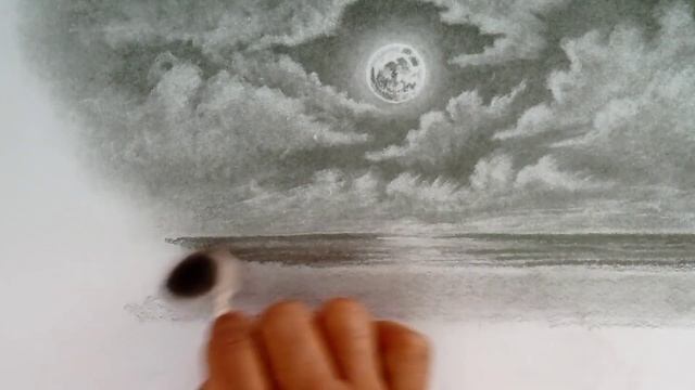 Pencil drawing moon light beach landscape easy // Step by step scenery drawing easy // смотреть онлайн